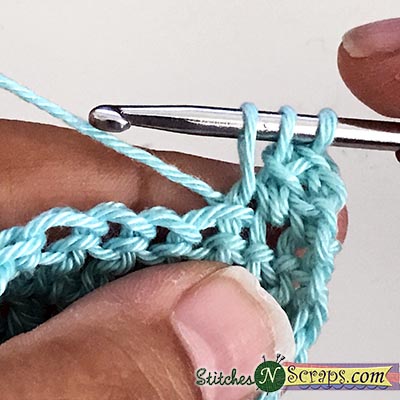 draw up loop in next st 2 - Linked dc tutorial on StitchesNScraps