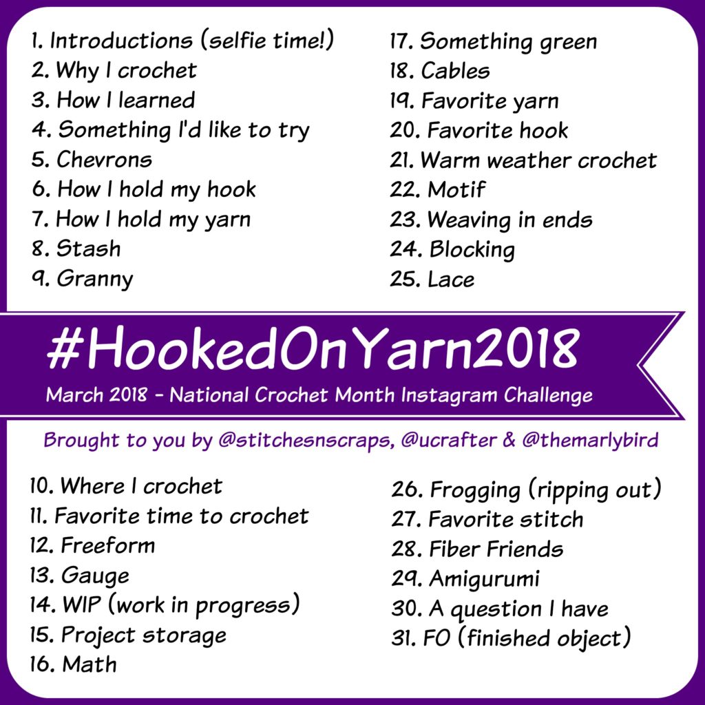 HookedonYarn2018 Instagram Challenge - StitchesnScraps.com