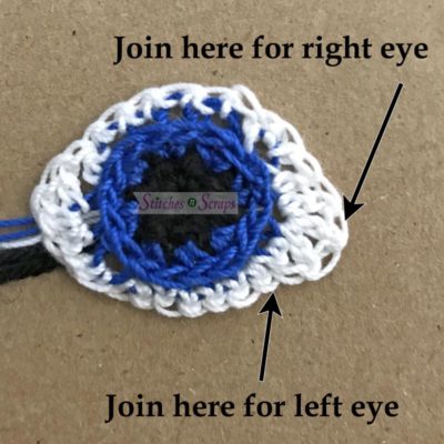 eye join - Serrana the Mermaid - a free crochet pattern on StitchesnScraps,com