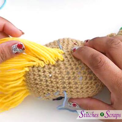 first side of part - Adding Hair to an Amigurumi Doll - tutorial on Stitches n Scraps