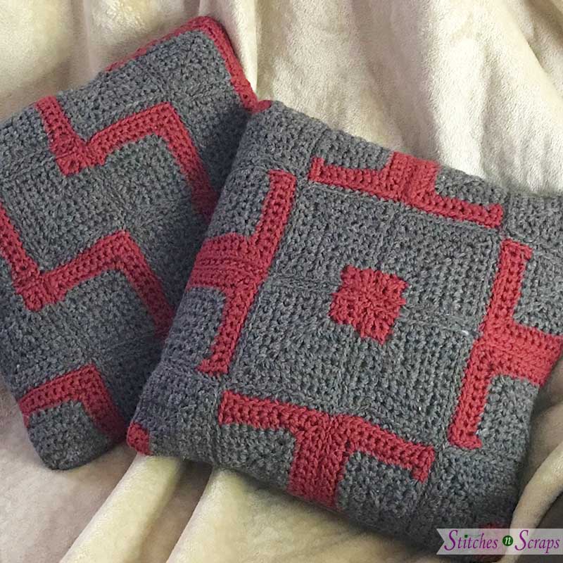 Modular Mitered Pillow - a free crochet pattern on Stitches n Scraps