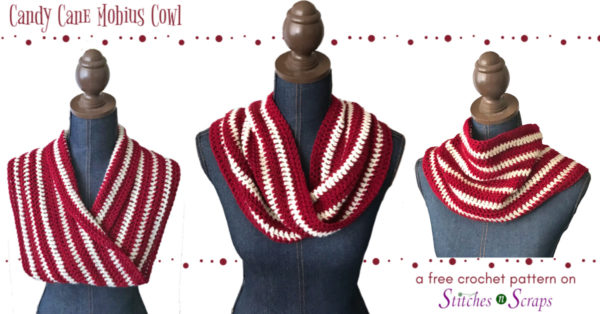 Candy Cane Mobius Cowl - a free crochet pattern on Stitches n Scraps