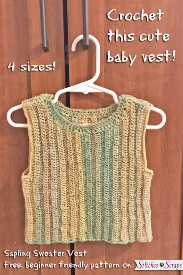 Sapling Sweater Vest - a free crochet pattern on Stitches n Scraps