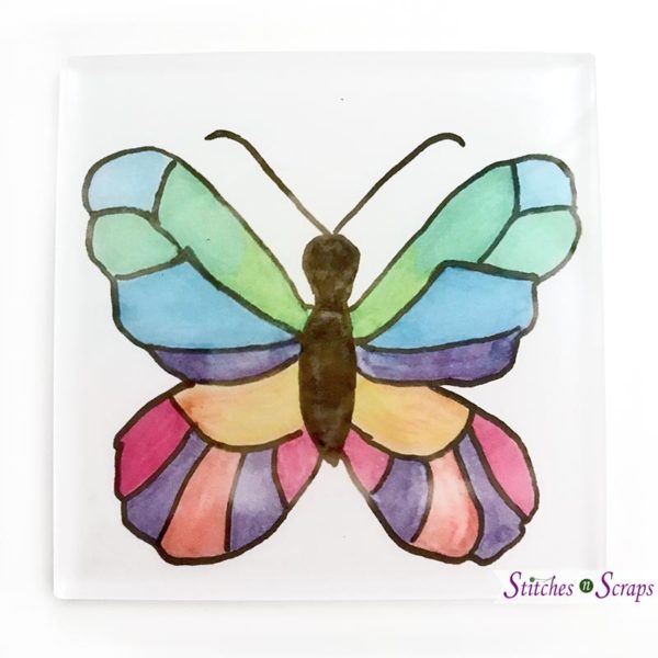 Butterfly Coaster with ArtEsprix markers - StitchesnScraps