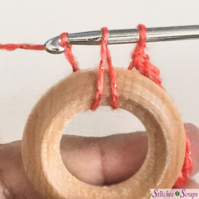 Crocheting onto ring  - Fearless - a free crochet necklace pattern on Stitches n Scraps