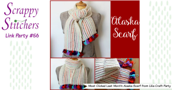 Multi-colored, brioche knit scarf with tassels - Scrappy Stitchers Link Party 56 - Most clicked this month: Alaska Scarf from Lilia Craft Party