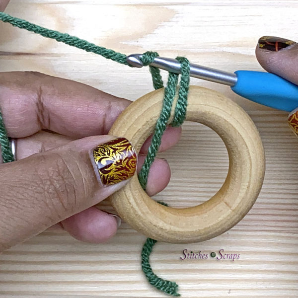 Making a slip stitch into a wood ring