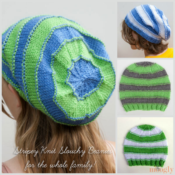 Stripey Knit Slouchy Beanies from Moogly