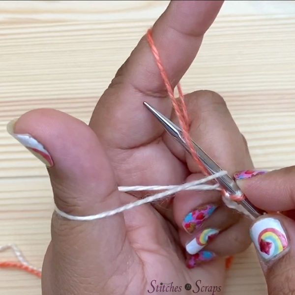 Pick up inside finger yarn, from top down