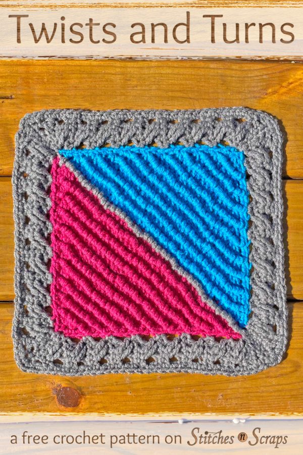 Twists and Turns crochet blanket square from Stitches n Scraps