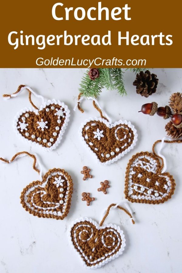 Crochet Gingerbread Hearts from Golden Lucy Crafts