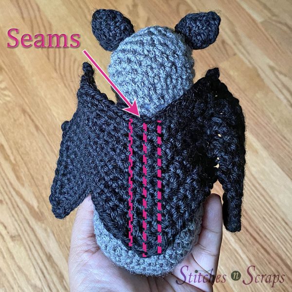 Wing seams  for Breezy the Baby Bat