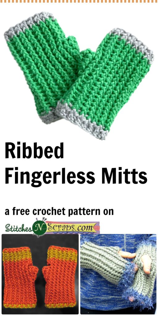 Ribbed Fingerless Mitts - A free pattern on StitchesNScraps.com