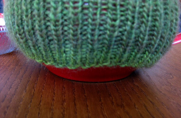 Bottom of march cozy showing it's too short for my teapot
