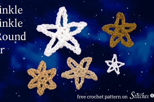 Crochet stars on a night sky background. Twinkle Twinkle 2-Round Star - free crochet pattern on Stitches n Scraps