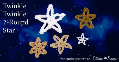 Crochet stars on a night sky background. Twinkle Twinkle 2-Round Star - free crochet pattern on Stitches n Scraps