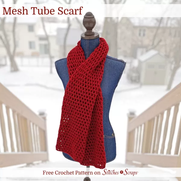 Mesh Tube Scarf - Easy crochet scarf pattern on Stitches n Scraps