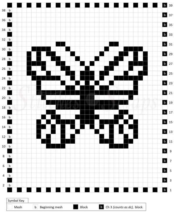 Lacy filet crochet butterfly chart
