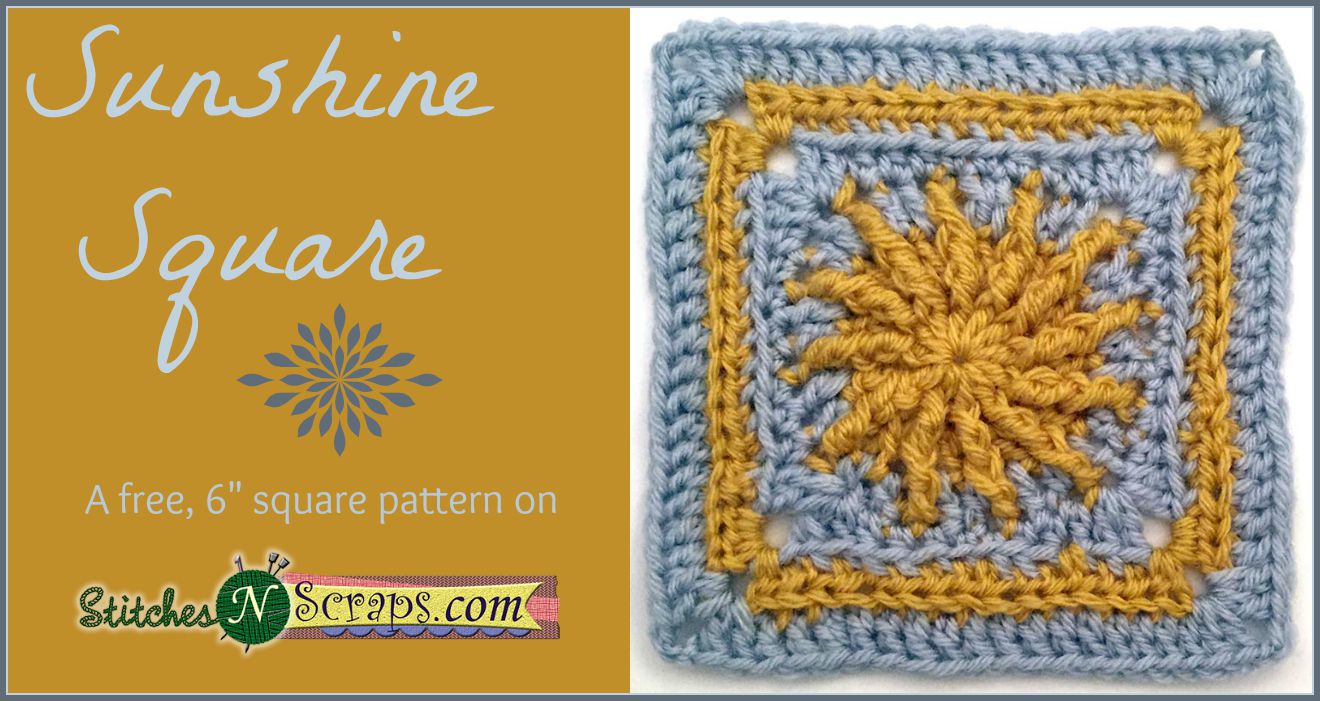 Sunshine square - a free 6" square pattern on StitchesNScraps.com