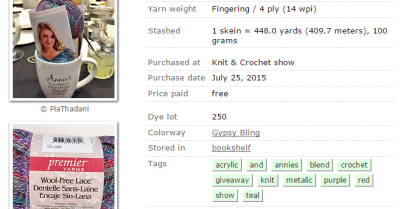 A sample stash page on Ravelry