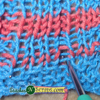 Insert hook under first stitch of main pattern section