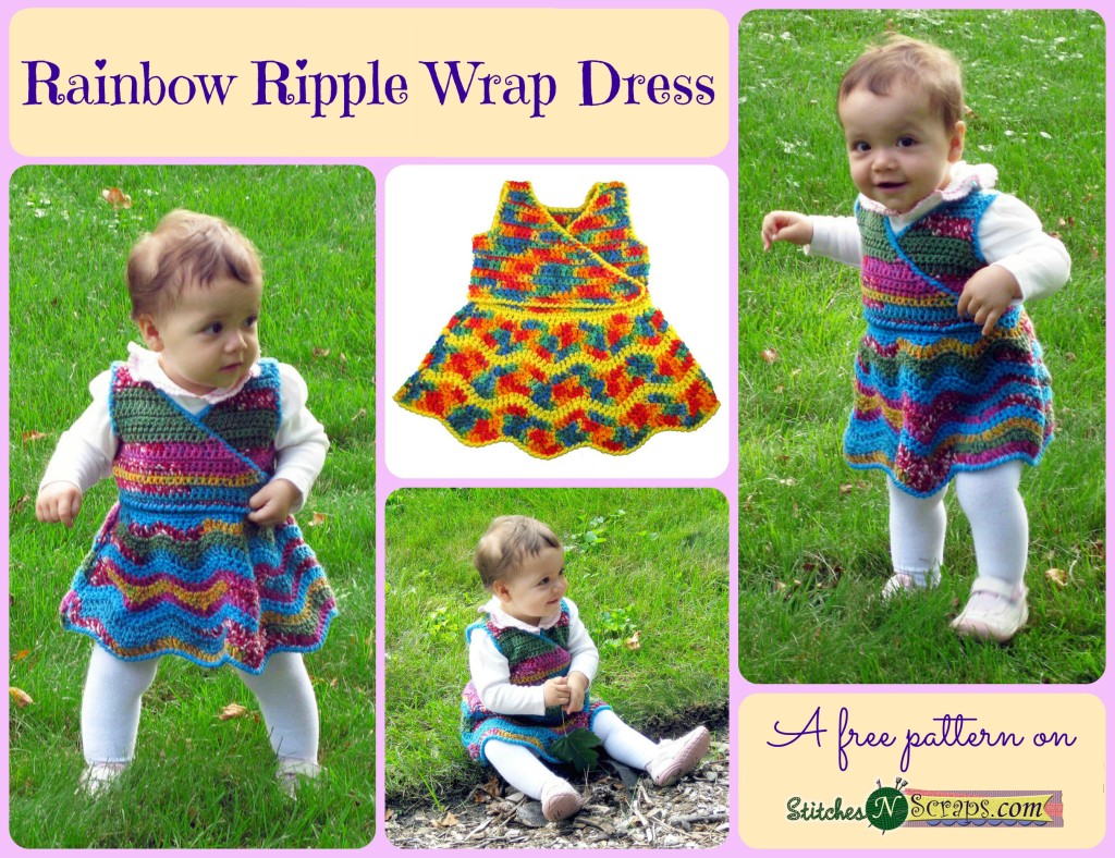 Rainbow Ripple Wrap Dress - A free crochet pattern on StitchesNScraps.com
