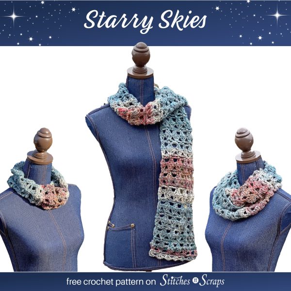 Starry Skies Scarf, cowl or infinity scarf - free crochet pattern on Stitches n Scraps