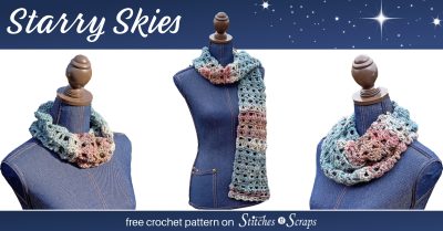 Starry Skies Scarf, cowl or infinity scarf - free crochet pattern on Stitches n Scraps