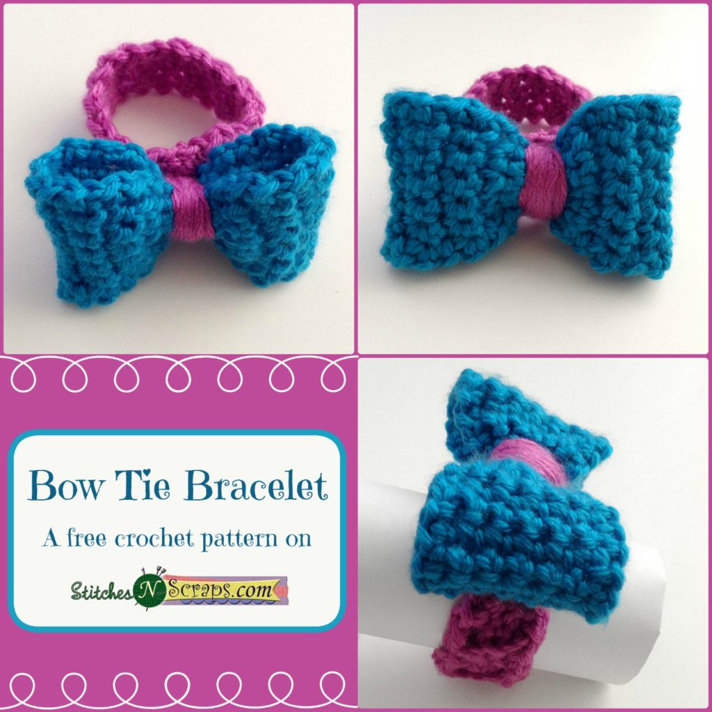 Bow Tie Bracelet - A free crochet pattern on StitchesNScraps.com