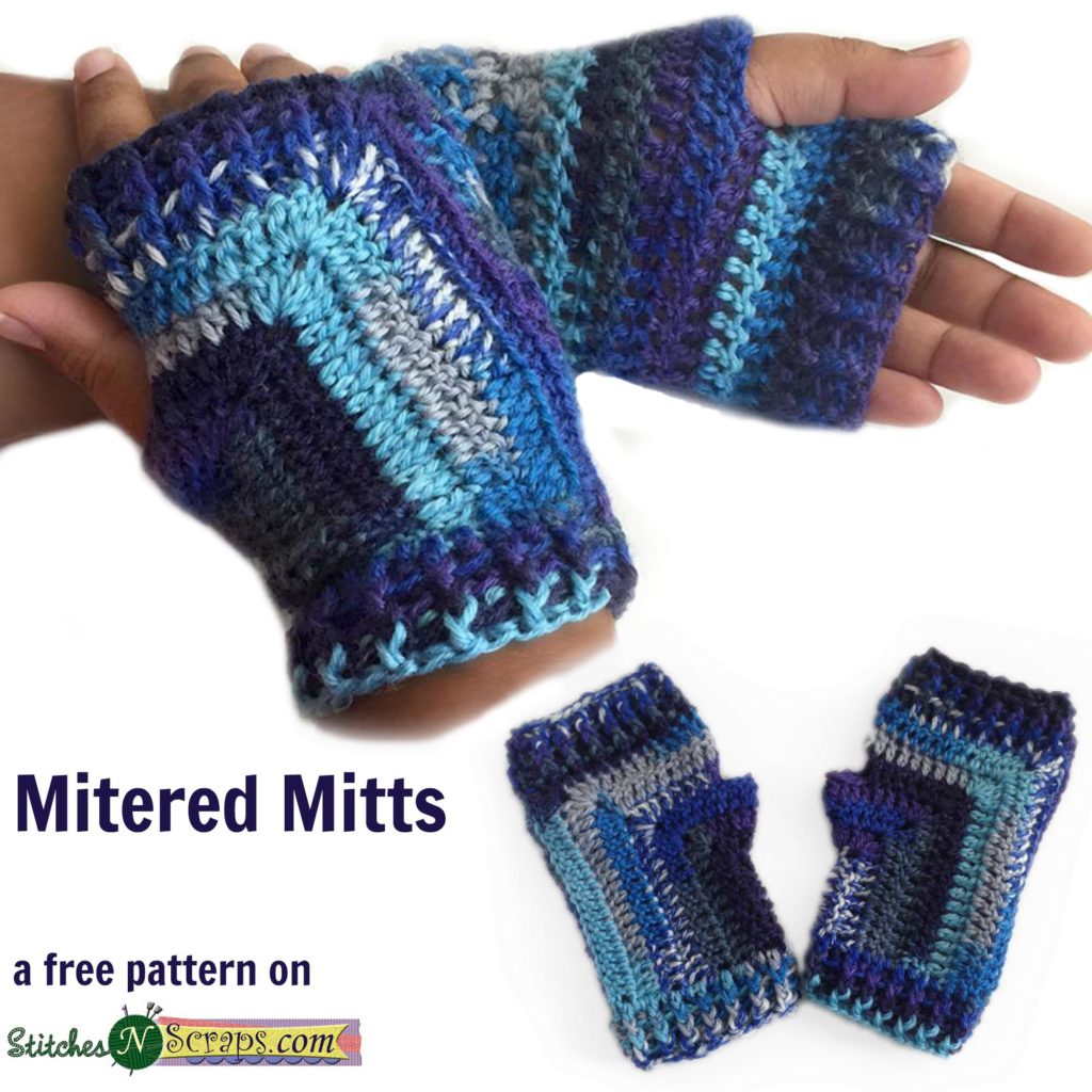Mitered Mitts - a free pattern on StitchesNScraps.com
