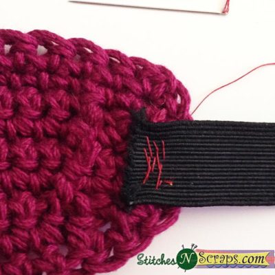 Sewing on band - Contoured Eye Mask - a free crochet pattern on StitchesNScraps.com