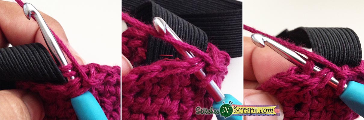 Working around band - Contoured Eye Mask - a free crochet pattern on StitchesNScraps.com