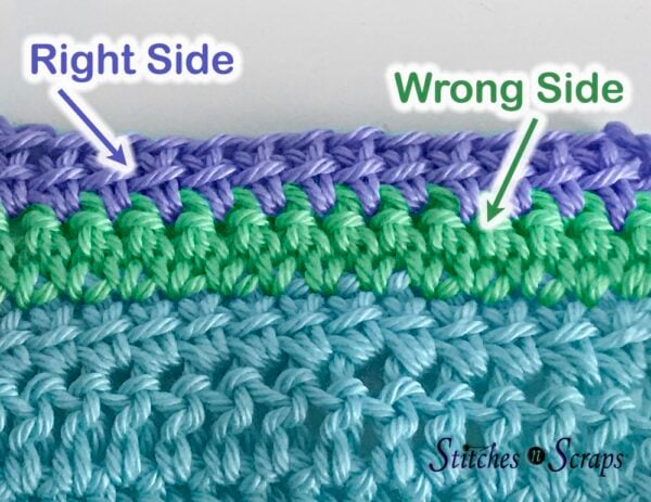 Right and wrong side of linked double crochet