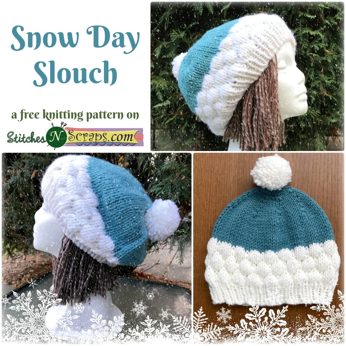 Snow Day Slouch - a free knit pattern on StitchesNScraps.com