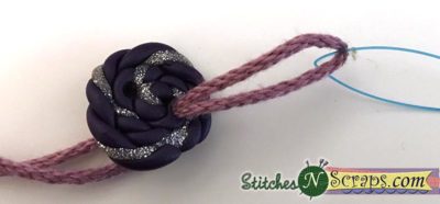 Adding button with bead needle - Wine Glass Charms - Free pattern on StitchesNScraps.com