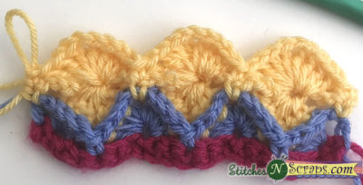 Row 3 - Bavarian Stitch in Rows - Crochet Tutorial on Stitches N Scraps