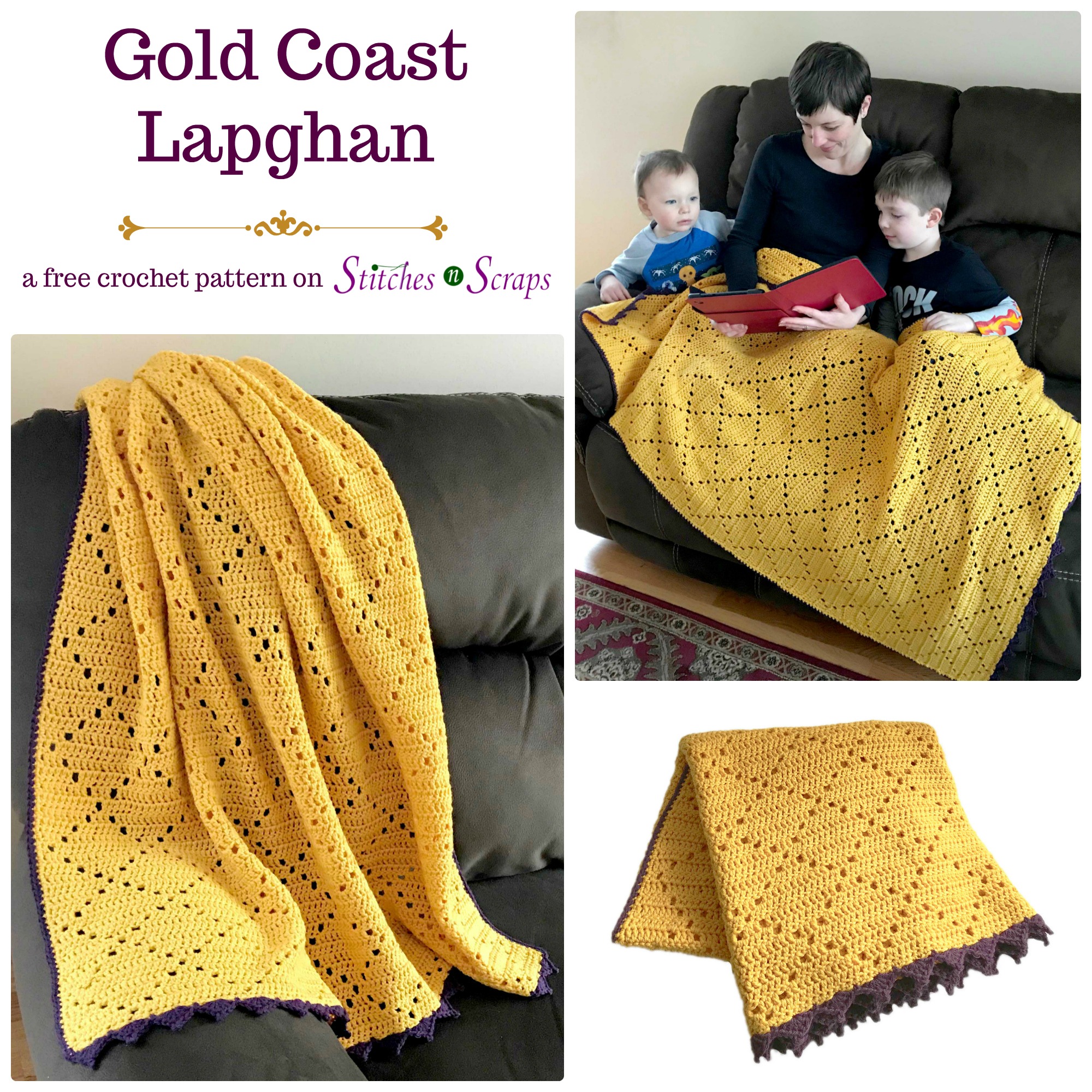 Gold Coast Lapghan - a free crochet pattern on StitchesnScraps.com