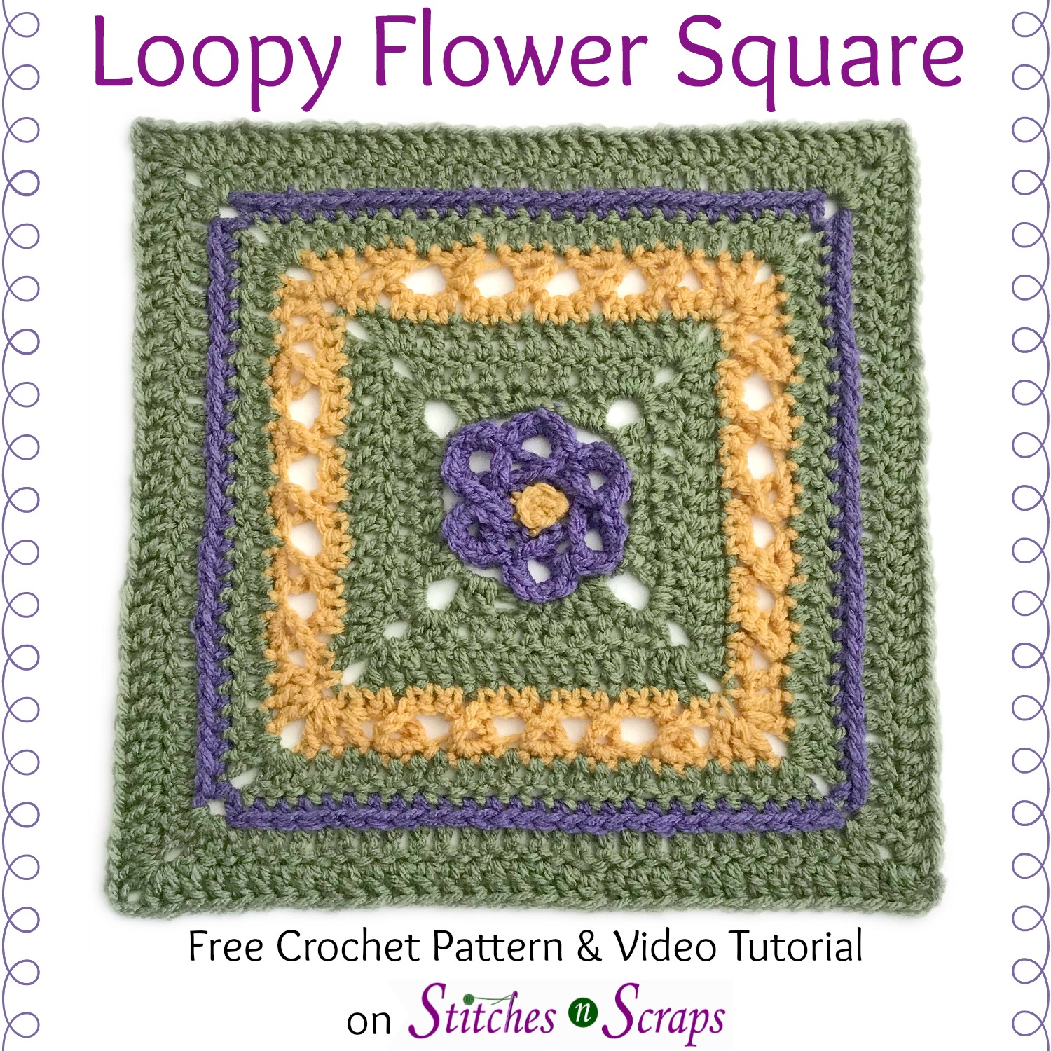 Loopy Flower Square - a free crochet pattern on Stitches n Scraps