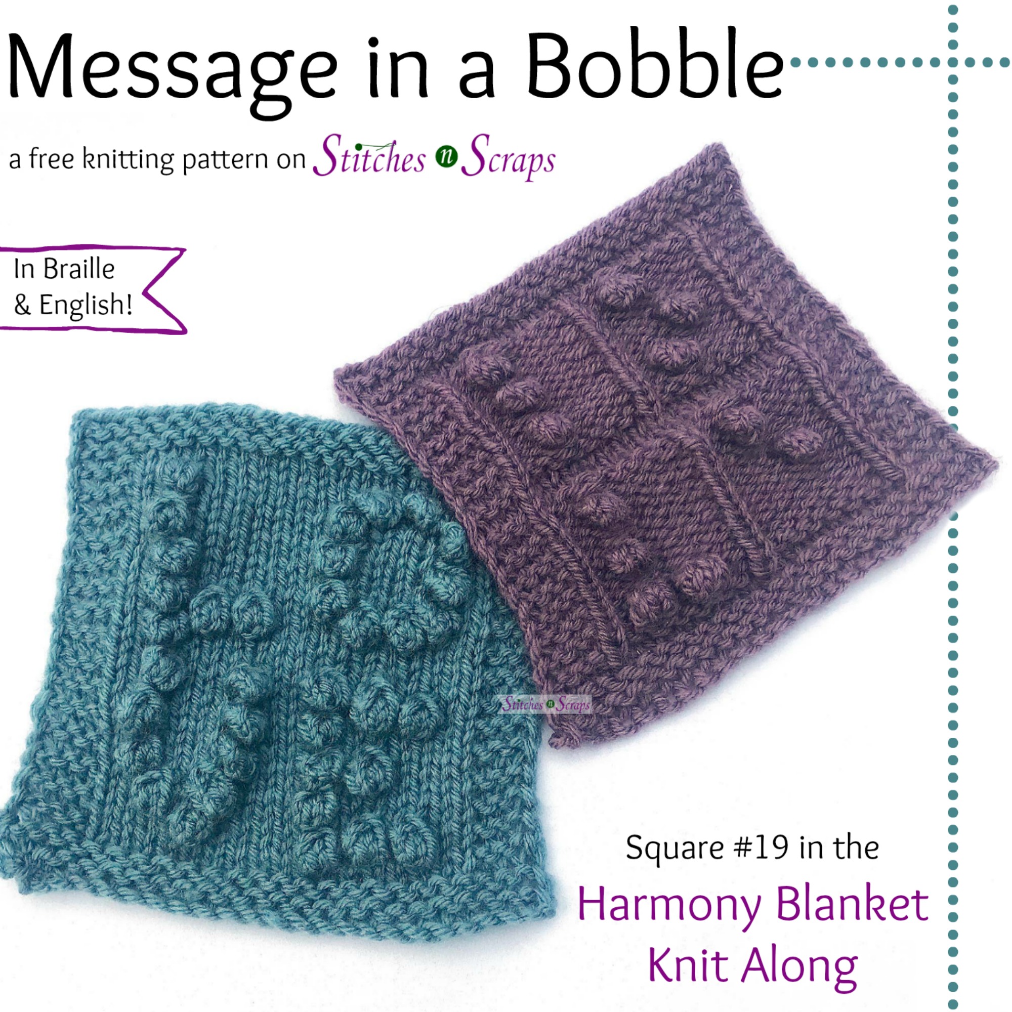 Message in a Bobble - a free knitting pattern on StitchesnScraps.com