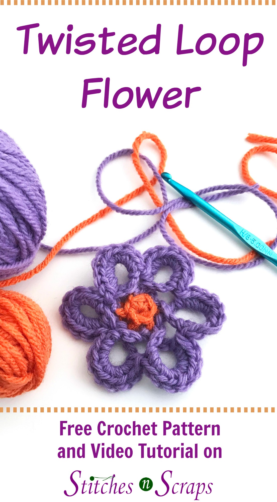 Twisted Loop Flower - A free crochet pattern on Stitches n Scraps
