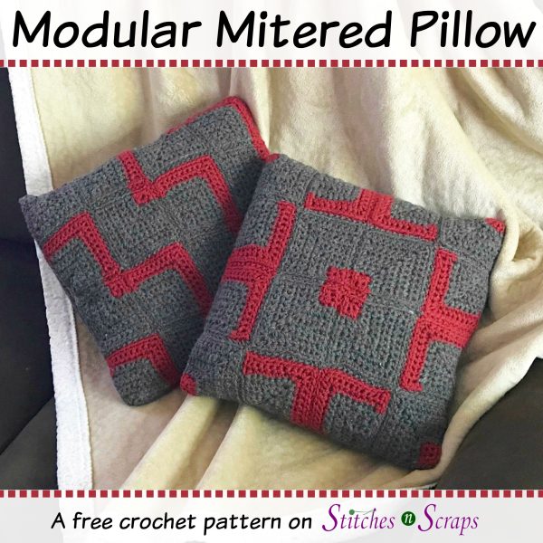 Modular Mitered Pillow - a free crochet pattern on Stitches n Scraps