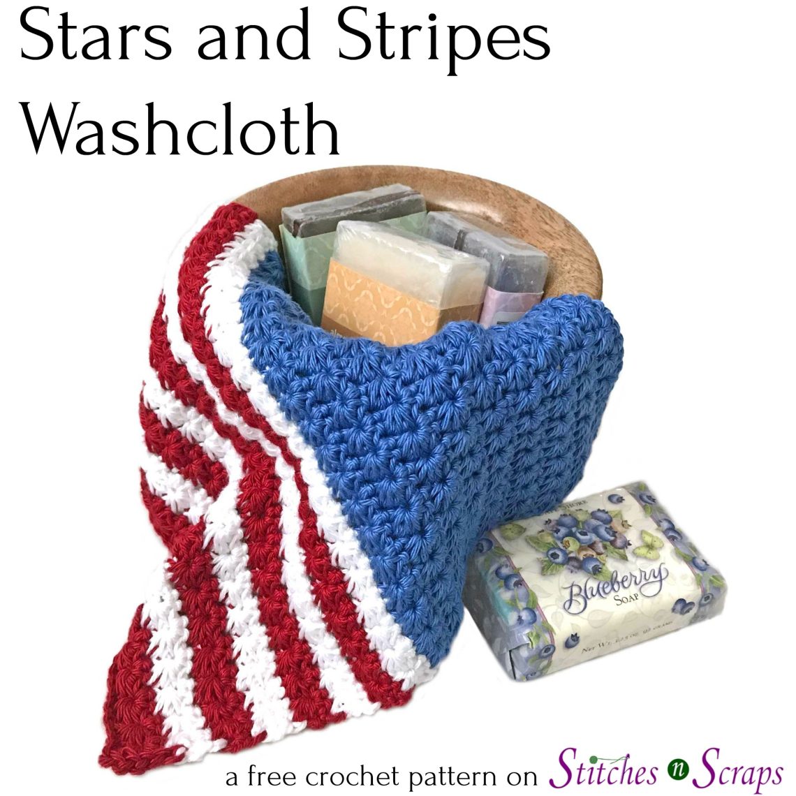 Stars & Stripes washcloth - a free crochet pattern on Stitches n Scraps
