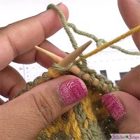 Knitting with yellow, lock green - Fair Isle locked down - free tutorial on Stitches n Scraps.com