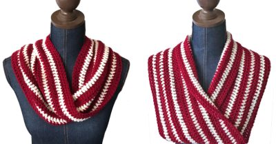 Candy Cane Mobius Cowl - a free crochet pattern on Stitches n Scraps
