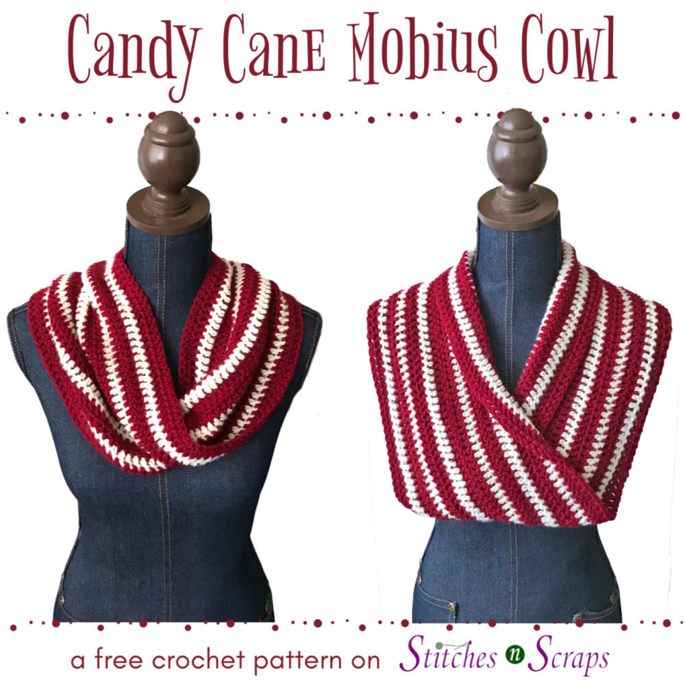 Candy Cane Mobius Cowl - a free crochet pattern on Stitches n Scraps
