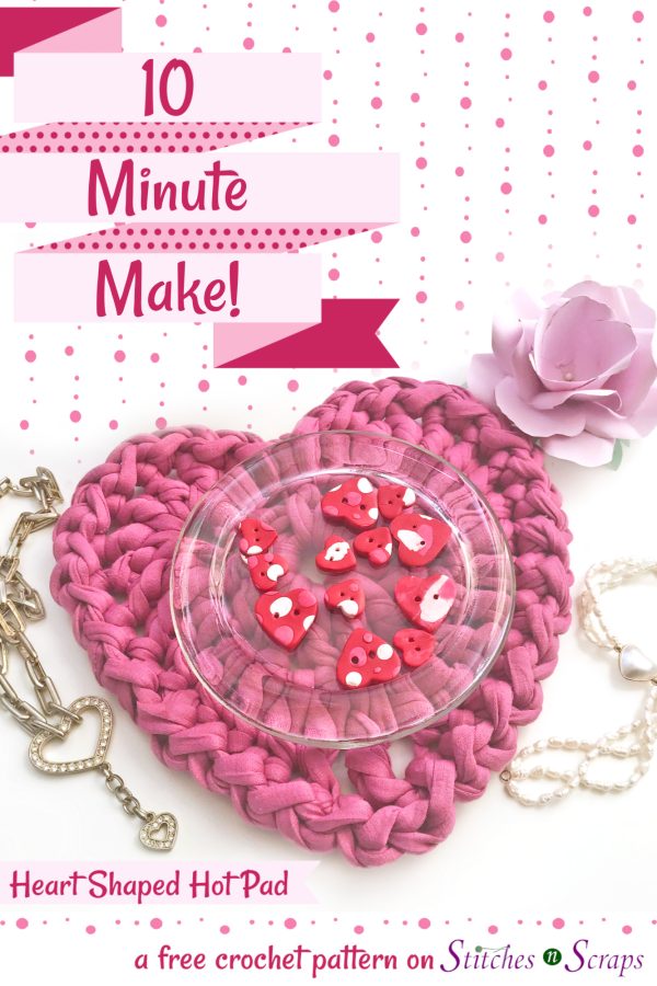 10 minute heart shaped hot pad - a free crochet pattern on Stitches n Scraps.com