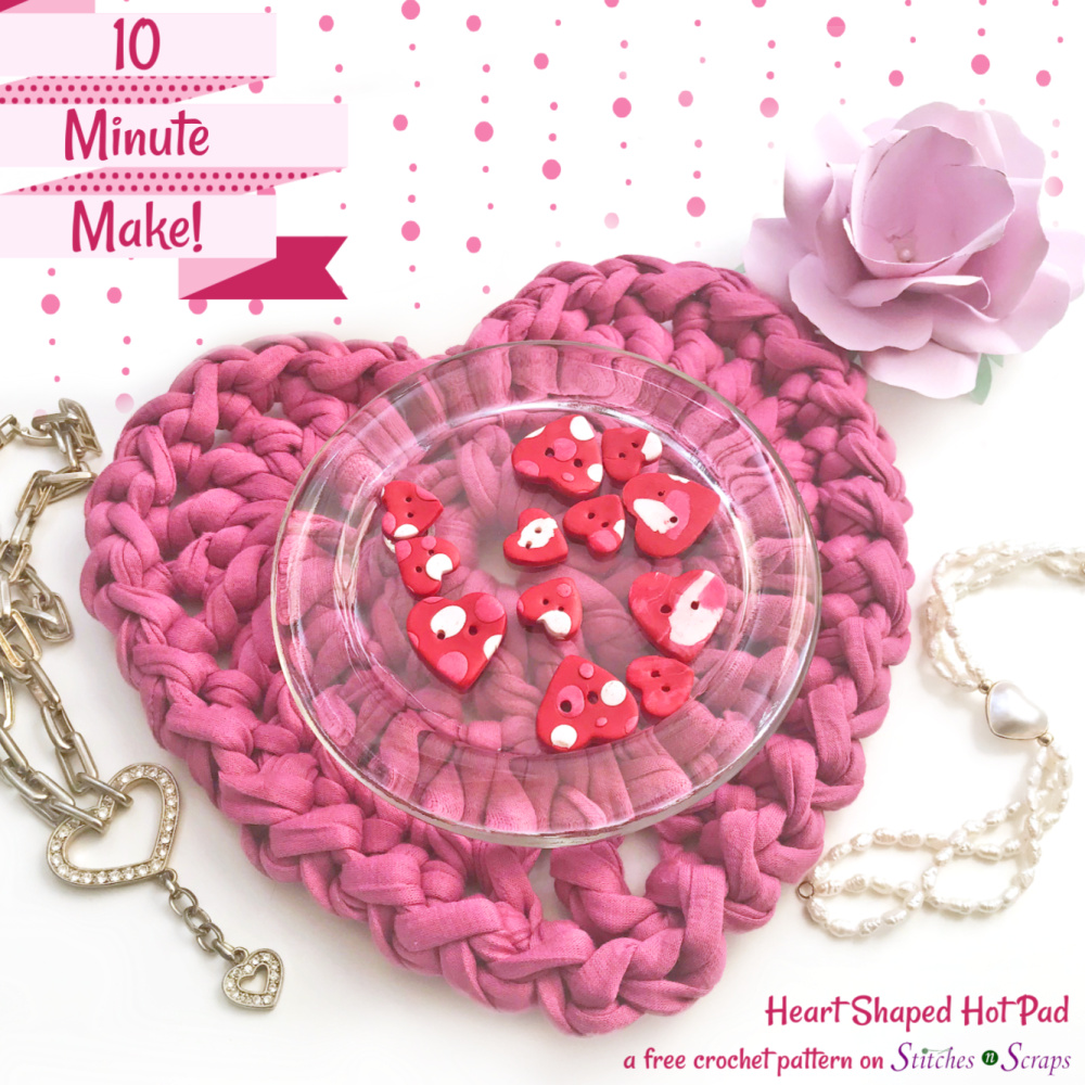 10 minute heart shaped hot pad - a free crochet pattern on Stitches n Scraps.com
