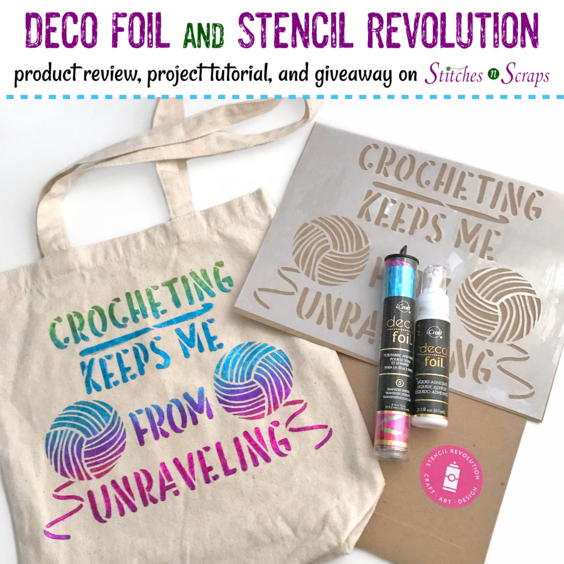 Tote Bag Project with Deco Foil and Stencil Revolution on Stitches n Scraps