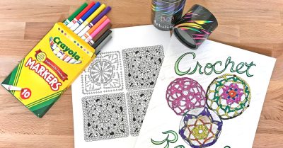 Coloring some pages from 4 Inspiring Crochet Coloring Pages for Adults ebook with markers and colored pencils