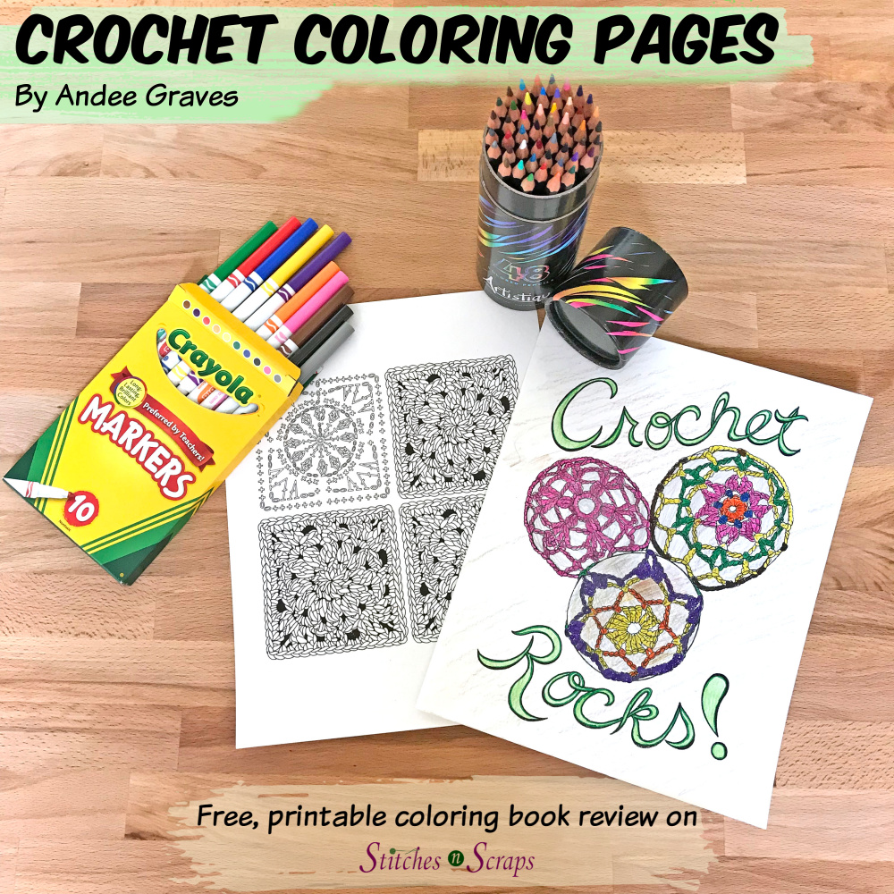 Coloring some pages from 4 Inspiring Crochet Coloring Pages for Adults ebook with markers and colored pencils